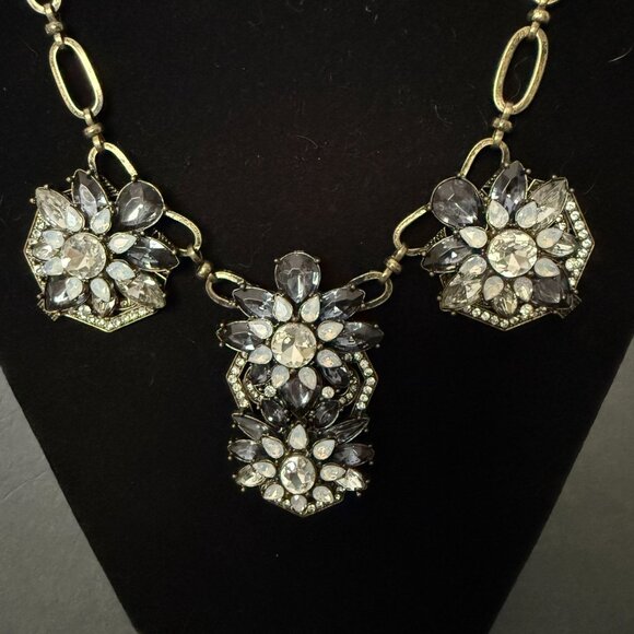 BaubleBar Statement Necklace Crystal Accents Antique Gold-Tone Links Adjustable - Picture 3 of 14